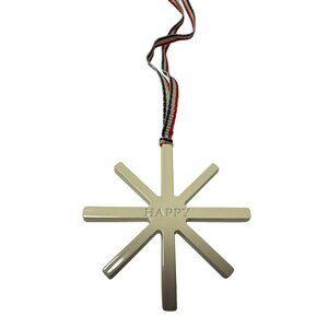 Longaberger Snowflake Tie-On Ornament With "Happy Holidays" Message & Ribbon